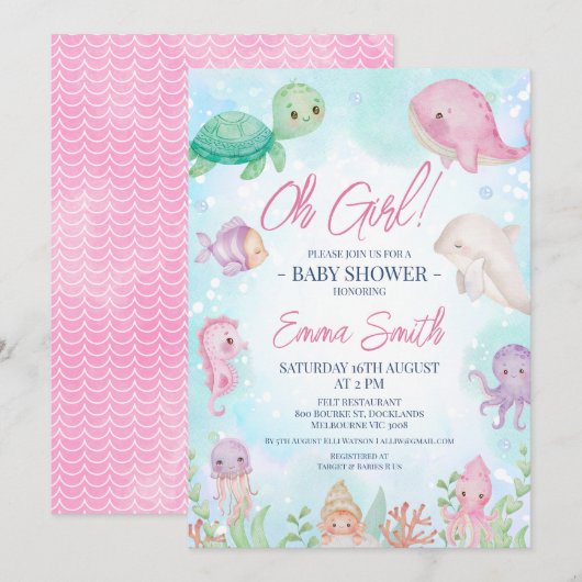 Kute Girls onder het Zee Baby shower Kaart (Voorkant / Achterkant)