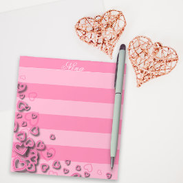 Kute Girly Blush Pink Hearts op horizontale strepe Notitieblok