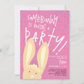 Kute Girly Bunny met Pastel Pink Stippen Party Kaart (Voorkant)