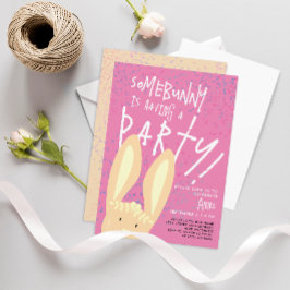 Kute Girly Bunny met Pastel Pink Stippen Party Kaart