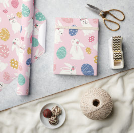 Kute Girly Bunny Modern Pink Floral Eggs Cadeaupapier