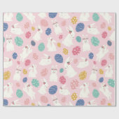 Kute Girly Bunny Modern Pink Floral Eggs Cadeaupapier (Vlak)