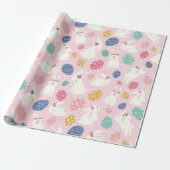 Kute Girly Bunny Modern Pink Floral Eggs Cadeaupapier (Uitgerold)