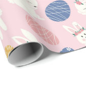 Kute Girly Bunny Modern Pink Floral Eggs Cadeaupapier (Rol Hoek)
