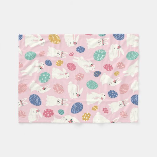 Kute Girly Bunny Modern Pink Floral Eggs Fleece Deken (Voorkant (Horizontaal))
