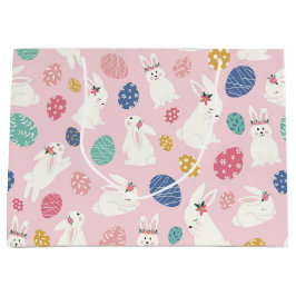 Kute Girly Bunny Modern Pink Floral Eggs Groot Cadeauzakje