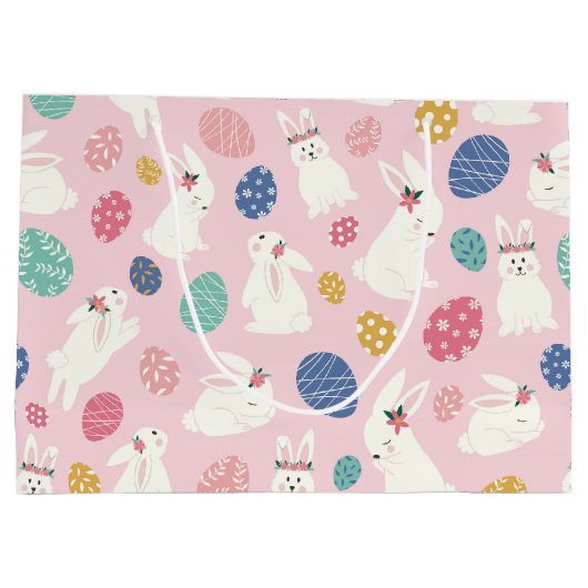 Kute Girly Bunny Modern Pink Floral Eggs Groot Cadeauzakje (Achterkant)