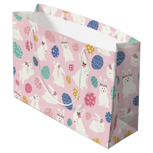Kute Girly Bunny Modern Pink Floral Eggs Groot Cadeauzakje (Achterkant Gekanteld)