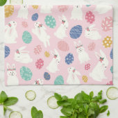Kute Girly Bunny Modern Pink Floral Eggs Theedoek (Gevouwen)
