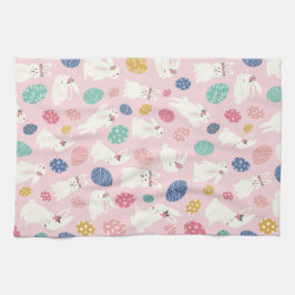 Kute Girly Bunny Modern Pink Floral Eggs Theedoek