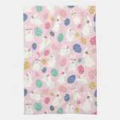Kute Girly Bunny Modern Pink Floral Eggs Theedoek (Verticaal)