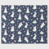 Kute Girly Bunny Rabbit Modern Blue Roze Cadeaupapier (Vlak)