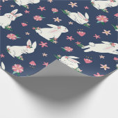 Kute Girly Bunny Rabbit Modern Blue Roze Cadeaupapier (Hoek)