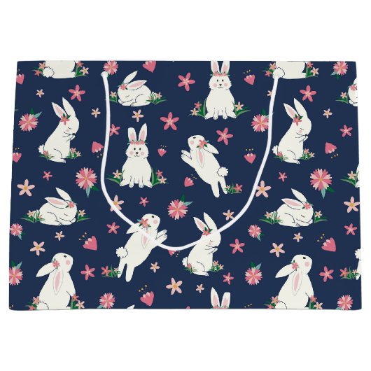 Kute Girly Bunny Rabbit Modern Blue Roze Groot Cadeauzakje (Voorkant)