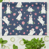 Kute Girly Bunny Rabbit Modern Pink Floral Theedoek (Gevouwen)