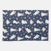 Kute Girly Bunny Rabbit Modern Pink Floral Theedoek (Horizontaal)