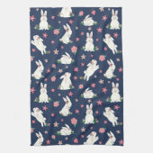 Kute Girly Bunny Rabbit Modern Pink Floral Theedoek (Verticaal)