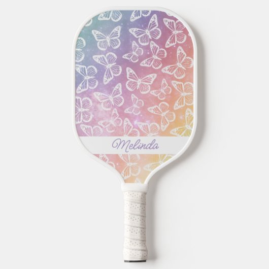 Kute Girly Butterfly Pastel Rainbow Add Jouw naam Pickleball Paddle (Voorkant)