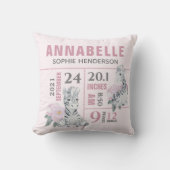 Kute Girly Floral Oerwoud Animals Birth Stats Kussen (Voorkant)