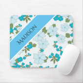 Kute Girly Flower Personalized Name Blue Muismat (Met muis)