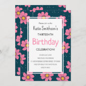 Kute Girly Flowers Pastel Pink & Blue Birthday Kaart (Voorkant / Achterkant)