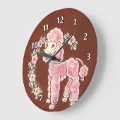 Kute Girly Fluffy Pink Poodle Dog Grote Klok (Hoek)