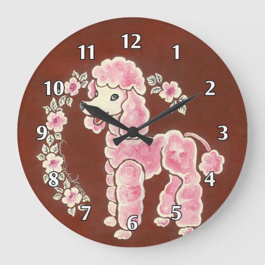 Kute Girly Fluffy Pink Poodle Dog Grote Klok (Voorkant)