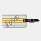 Kute Girly Gold, Striped, Love-Personalized Bagagelabel (Voorkant horizontaal)