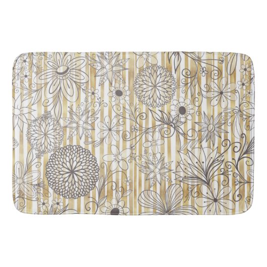 Kute Girly Grey Floral Doodles Gold Stripes Design Badmat (Voorkant)