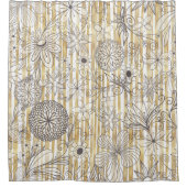 Kute Girly Grey Floral Doodles Gold Stripes Design Douchegordijn (Voorkant)