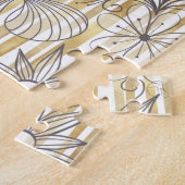 Kute Girly Grey Floral Doodles Gold Stripes Design Legpuzzel (Zijkant)