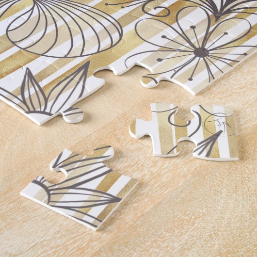 Kute Girly Grey Floral Doodles Gold Stripes Design Legpuzzel (Zijkant)