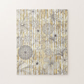 Kute Girly Grey Floral Doodles Gold Stripes Design Legpuzzel (Verticaal)