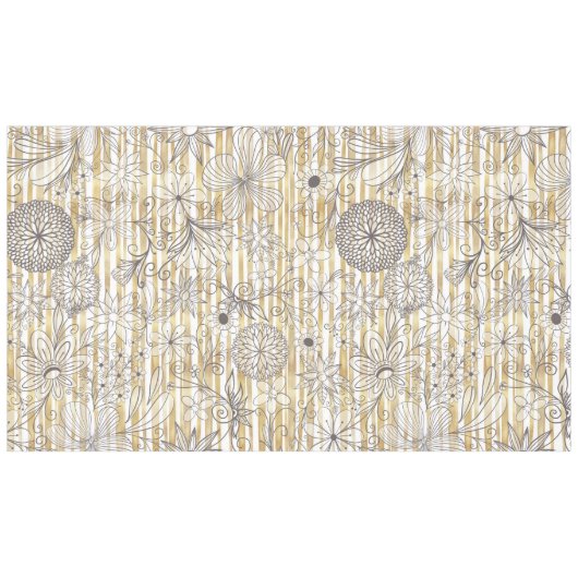 Kute Girly Grey Floral Doodles Gold Stripes Design Tafelkleed (Voorkant (Horizontaal))