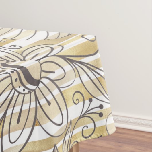 Kute Girly Grey Floral Doodles Gold Stripes Design Tafelkleed (Voorbeeld)