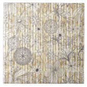 Kute Girly Grey Floral Doodles Gold Stripes Design Tegeltje (Voorkant)