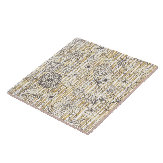 Kute Girly Grey Floral Doodles Gold Stripes Design Tegeltje (Zijkant)