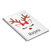 Kute girly Kerstmis Roodrendierneusgordels boog Notitieboek (Rechterzijde)