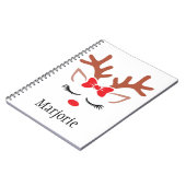 Kute girly Kerstmis Roodrendierneusgordels boog Notitieboek (Linkerzijde)