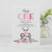 Kute Girly Modern Flower Panda & Name 1st Birthday Kaart (Staand voorkant)