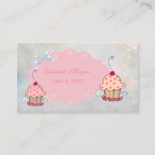 Kute Girly Modern, Opal Holographic Cupcake Bakery Visitekaartje