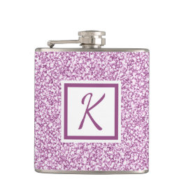 Kute Girly Monogram Pink Sparkle Flask Heupfles