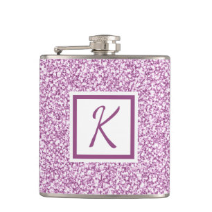 Kute Girly Monogram Pink Sparkle Flask Heupfles