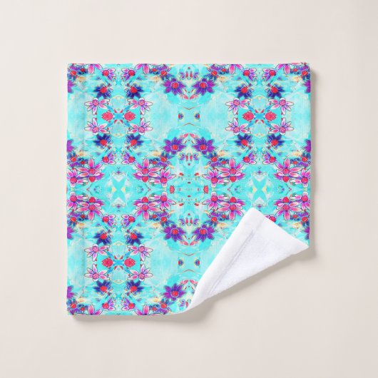 Kute Girly Paars Flower Pattern op Aqua Blue Bad Handdoek (Wasdoekje)