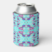 Kute Girly Paars Flower Pattern op Aqua Blue Blikjeskoeler (Blikje Achterkant)