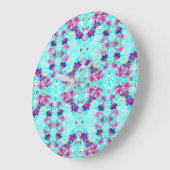 Kute Girly Paars Flower Pattern op Aqua Blue Grote Klok (Hoek)
