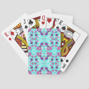 Kute Girly Paars Flower Pattern op Aqua Blue Pokerkaarten