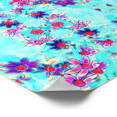 Kute Girly Paars Flower Pattern op Aqua Blue Poster (Hoek)
