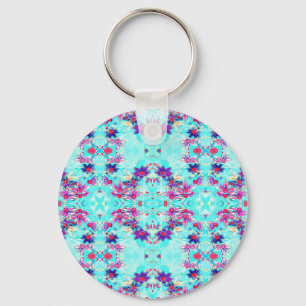 Kute Girly Paars Flower Pattern op Aqua Blue Sleutelhanger