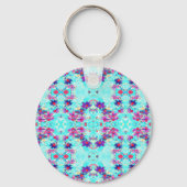 Kute Girly Paars Flower Pattern op Aqua Blue Sleutelhanger (Achterkant)